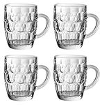 Traditional Glass Pint Tankards - Set of 4 | Also known as Dimpled Beer Tankard, Britannia Pint Mug, Beer Stein, Beer Mug