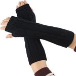 Alexvyan Long Extended Knitting Woolen Warm Comfortable Fingerless Gloves Arm Warmer Winter Accessories Hand Warmer Sleeves for Women Girls (Black)