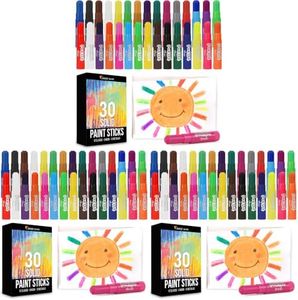 Tempera Paint for Kids and Toddlers - 30 Large Paint Sticks - Washable, Solid, Non Toxic, Mess free Paint Set - Arts and Crafts for Kids - for Wood, Glass, Canvas, or Card painting (Pack of 3)
