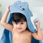 THEONI - Hooded Bamboo Towel | Cotton Towel for Kids | 400 GMS, 85x85 cm | Breathable & Ultra Soft | Super Absorbent Skin Friendly | Newborn, Kids, Infants and Toddler Pack of 1 - Blue Colour