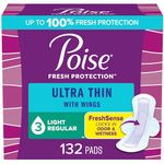 Poise Ultra Thin Postpartum Incontinence Pads with Wings, Light Absorbency, Regular Length, 132 Count, White