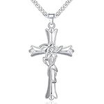 Mesovor Silver Cross Necklace for Women, Adjustable Faith Cross God Blessed Pendant Necklace | Flower Heart Love Necklace Jewelry Gifts (Daffodils-Hope)