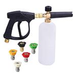 Pressure Washer Foam Cannon Lance Gun, 1L Adjustable 1/4" Quick Release Foam Cannon with Snow Foam Gun and 5 Color Nozzles, Snow Foam Lance Soap Dispenser for Car Wash, Courtyard Cleaning