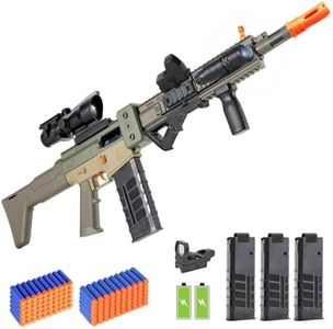 Realistic Toy Gun for Nerf Guns Darts, Foam Blaster - with Scope 100 Soft Bullets 3 Magazines, Semi-Auto Sniper Rifle Electric Machine Guns for Boys 12 Age for Kids and Adults