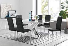 Furniturebox UK Atlanta Rectangle Chrome Metal Modern Stylish High Gloss White 6 Seater Dining Table and 6 Stylish Modern Milan Dining Chairs Set (Dining Table + 6 Milan Black Chairs)