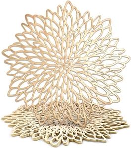 Juvale 10-Pack Gold Vinyl Placemats - Round Leaf Design Table Chargers for Fall Dining Table Settings (14.4 in)