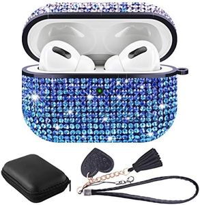 Valkit Compatible AirPods Pro 2/1 Case, Glitter Diamond Shining Rhinestone AirPods Cases Cover Hard Shock Proof Protective Cases for Girls Women Apple Airpods Pro 2nd/1st Generation Case- Blue