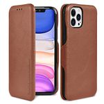 PULOKA for iPhone 13 Pro Max - Sleek Flip Case - Premium Vegan Leather Phone Cover with Card Slot - Slim, Durable, Privacy Protection - Kickstand Function - Elegant Flip Wallet Cases for Apple - BROWN