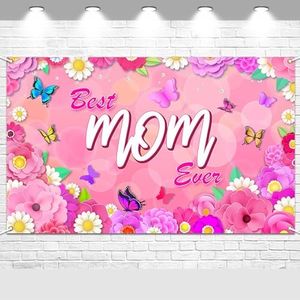 Avezano Happy Mother's Day Banner Best Mom Ever Backdrop Mothers Day Backdrop for Party Mom Gifts for Indoor Home House Decor Party Supplies 70.8 x 43.3 inch