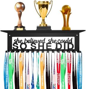 Dafftos Medal Hanger Display Holder Wall Ribbon Organizer Race Storage Frame Awards Bib Holder Medal Hanging Metal Rack Cheer Gymnastics Soccer Softball Runner She Believed She Could So She Did