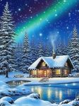 5D Diamond Painting Aurora Snow Cabin in Winter Full Drill by Number Kits, SKRYUIE DIY Rhinestone Pasted Paint with Diamond Set Arts Craft Decorations (12x16inch) a0147