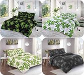 Cannabis Reversible Duvet Set 4 Colors Choice - KingSize Marijuana Leaf Weed Quilt Cover + Matching Pillow Cases (Green - White)