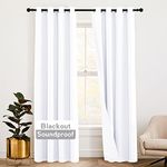 RYB HOME 3-in-1 Noise - Blackout - Thermal Insulation Living Room Window Curtains, Inside Detachable Felt Liner for Noise Reduce/Daytime Sleep/Bedroom, White, Wide 52 x Long 84 in, 1 Pair