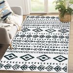 Lahome Boho Moroccan Living Room Rug 4x6,Washable Black White Rugs for Bedroom Non-Slip,Low-Pile Soft Tribal Area Rug for Dining Room Playroom Entry Indoor Carpet (4x6ft)