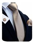 Gusleson Brand Men's Solid Silk Champagne Ties Adult Neckties and Pocket Square Cufflinks Sets (UK0789-10)