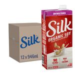 SILK Organic Unsweetened Soy Milk - 12 Pack - 946ml - Plant-Based Beverage - No Added Sugar - Dairy-Free - Vegan - Shelf Stable - Non-GMO