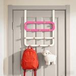 Dycoony Over Door Hooks for Kids Backpacks - 21.5" Extra Long Door Hanger Low Reach, 14 Wooden Ball Coat Rack for Nursery Bedroom Bathroom, White & Green Purse Bag Towel Holder Organizer