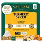 VAHDAM, Turmeric Spice Herbal Tea Bags (100 Pyramid Tea Bags) Caffeine Free | Non GMO, Gluten Free | 100% Pure Herbal Tisane - Savory & Spicy | Whole Loose-Leaf Tea Bags | Resealable Ziplock Pouch