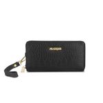 Pearlure Logan Zip Around The World Money Wallet - Jet Set Zip with Wristlet Clutch for Women with 12 Card Slots Vegan Leather (20.05 x 2.5 x 10cm) Black