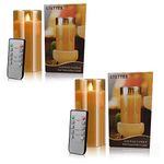 LTETTES Flameless LED Glass Candle 3xAAA Battery Powered 6"x3" Flickering Effect Real Wax with Faux Wick Moving Flame Pillar Candle + Remote Controller with Timer and Steady Light - Pack 2