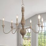 GEPOW 6-Light French Country Chandelier, Handmade Real Wood Farmhouse Chandelier, Distressed Finish Light Fixture for Dining Room, Living Room, Bedroom, Kitchen, Stairway, Kitchen