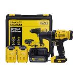 STANLEY FATMAX SCD700D2K-B1 20V 2.0Ah 13 mm Cordless Brushed Drill Machine Driver With 2x2.0Ah Li-ion Batteries and 1pc Charger, 2 Speed Gearbox, 2 Years Warranty