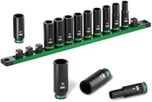 SK 3/8" Drive Impact Socket Set, Deep Metric Sockets, 13-Piece 8 to 21mm, Premium CR-MO Steel, SureGrip 6 Point Design, with Aluminum Socket Organizer