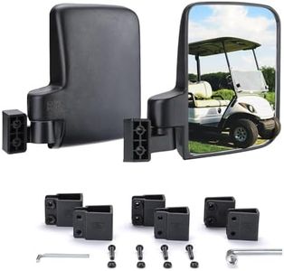 KEMIMOTO No Drilling Golf Cart Side Mirrors, Universal Golf Cart Mirrors for 0.75"-1.25" Square Rail, Folding Side View Mirrors Compatible with EZGO, Club Car, Drive2, ICON, Black