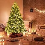 Goplus 6.5FT Snow Flocked Christmas Tree, Pre-Lit Artificial Snowy Tree with Foldable Metal Stand, 450 LED Lights, Xmas Full Tree for Indoor Decoration