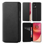 32nd Classic Series 2.0 - Real Leather Book Wallet Flip Case Cover For Motorola Edge 50 Fusion, With RFID Blocking Card Slot, Magnetic Closure and Built In Stand - Black