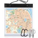 SANNIX Waterproof Map Case Transparent Map Cover with Clear Window and Neck Strap PVC Camping Map Case for Hiking (31x28cm) with Carabiner and Whistle