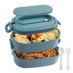 OITUGG 2 Layer Lunch Box - 1550ml Bento Box with Cutlery Set - 3 Compartments Lunch Box for Adults Men Women, BPA-Free, Microwave Safe, 19.2x11.5x12cm, Sky Blue