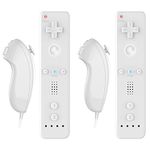 2 Pack Remote Controller Gesture Controller and Nunchuck Joystick Compatible for Wii & Wii U, Controller With Silicone Case and Wrist Strap - White