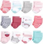 Hudson Baby Baby Girls' Cotton Rich Newborn and Terry Socks, Strawberry 12-pack, 0-6 Months