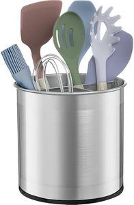 Stainless Steel Kitchen Utensil Holder - Extra Large Rotating Utensil Organizer with Stable Base and Removable Divider