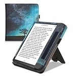 kwmobile Case Compatible with Kobo Sage - Case PU Leather Cover with Magnet Closure, Stand, Strap, Card Slot - Cosmic Nature Blue/Grey/Black