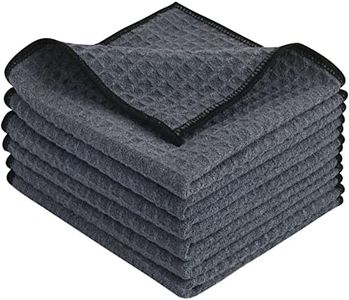 (30cm x 30cm, Grey) - KinHwa Microfiber Dish Rags Thick Waffle Weave Ultra Absorbent Kitchen Dish Drying Cloths Scratch Free Dishcloths 30cm x 30cm 6 Pack Grey W/Edge Black