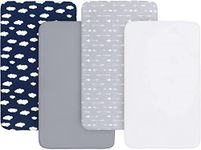 Mini Crib Sheets(38" x 24"), 4 Pack for Mini Crib Mattresses, Mini Crib Sheets, Breathable & Soft Microfiber, Grey/Navy