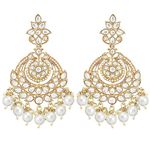 I Jewels Gold Plated Traditional Handcrafted Kundan Earrings Adorned with Pearls for Women and Girls (E3020W)