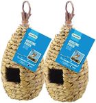 Wild Birds Hanging Roosting Pouch - Gardman Pack of 2 Woven Bird House Hanging Bird Hut Nest Shelter for Outside Outdoor Small Garden Birds with Topline Card.