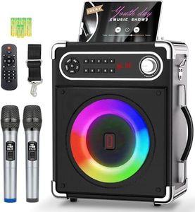 voijump Karaoke Machine 2 Microphones Karoke Machine for Adults UHF Wireless Microphone Portable Bluetooth Speaker with PA System,TWS,FM,TF Card,3.5mm AUX,REC for Adults,Kids,Party,Gift