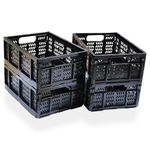 KINGSUSLAY 4 Pack Plastic Storage Crates, Home Kitchen Office Storage Box, 20L Foldable Storage Basket Bins for Foods, Fruits, Vegetables, Snacks, Clothes,Toys, Pantry Storage,Christmas gifts(Black)