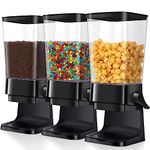 Hoolerry 3 Pack Cereal Dispenser Countertop 5500ml Large Cereal Containers Storage Dispenser Dry Food Dispenser Storage Rice Candy Dispenser Machine for Oatmeal Pet Food Home Office Pantry Bar (Black)