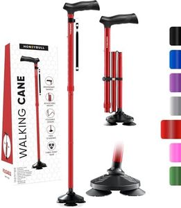 HONEYBULL Walking Cane for Men & Women - Foldable, Adjustable, Collapsible, Free Standing Cane, Pivot Tip, Heavy Duty | Walking Sticks, Folding Canes for Seniors & Adults [Red]