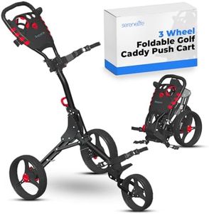 SereneLife 3 Wheel Golf Push Cart - Lightweight Folding Golf Walking Push Cart Roller Golf Bag Holder w/Upper/Lower Bracket w/Elastic Strap, Scorecard, Cup, & Bag Storage Holder