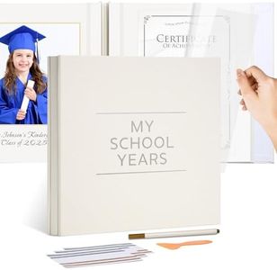 Hiwhy School Years Memory Book for Kids – Self Adhesive Photo Album 12x12 Inch, 60 Pages Linen Cover (Beige) – School Picture Album with Marker & Corner Stickers, Childhood Keepsake Book