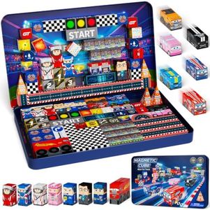 burgkidz Magnetic Blocks Travel Set: 100PCS Racing Cube Set for Group Play