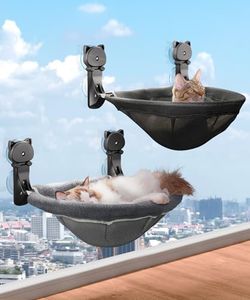 JUNSPOW 2 Pack Cat Window Perch Cordless, Kitty Hammock with Sunken Design Foldable & Stable Cat Beds- Breathable Window Hammock for Overlooking, Sunbathing and Climbing - Maximum Hold Up to 40lb