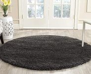 Carpetify Round Shaggy Carpet Plain Luxury Indoor Fur Rugs Under Chair 4x4 Feet Handwoven Interior Mats Plush Microfiber Charcoal Color