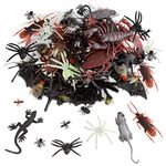 Kalolary 150 Pieces Black Plastic Spiders Bugs Halloween Prank Toys, Realistic Fake Insect Rats Bats Roaches Geckoes Centipedes Flies, for Kids Halloween Party Decorations Favors